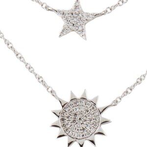 SHY CREATION 14K WHITE GOLD DIAMOND SUN & STAR LAYERED NECKLACE